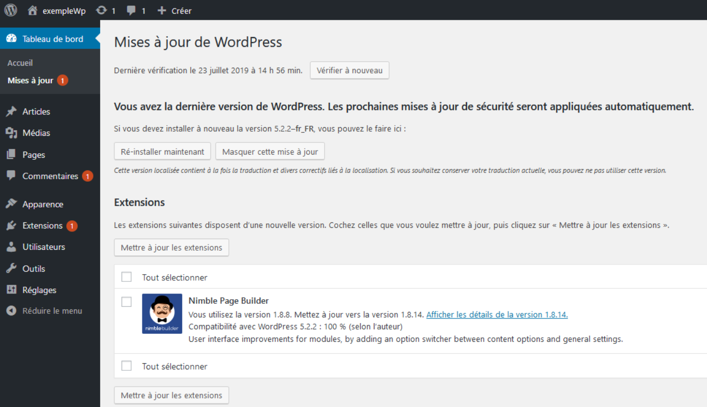 Mise à jour WordPress